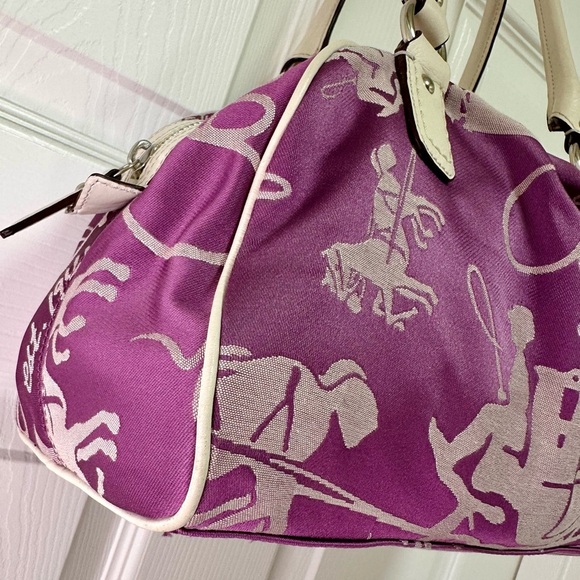 Coach Vintage Horse & Carriage Satchel White Leather Trim Purple Jacquard - Picture 5 of 14